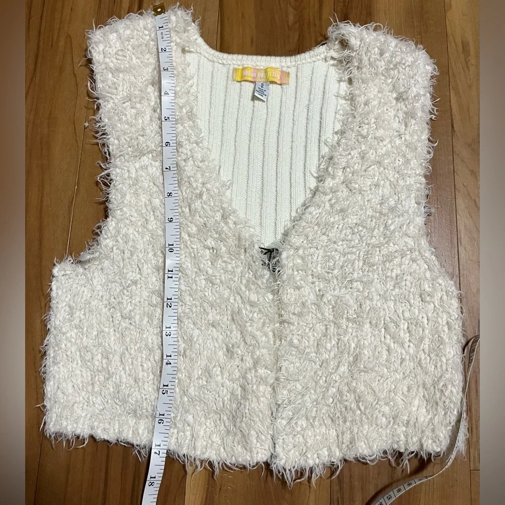 Urban Outfitters Cream Fuzzy Knit Vest | Y2K Cozy Chic | Size S